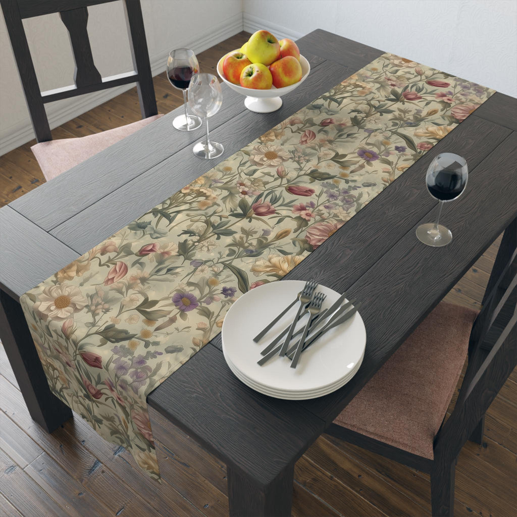 William Morris Inspired Table Runner: Earth Tone Floral Tapestry