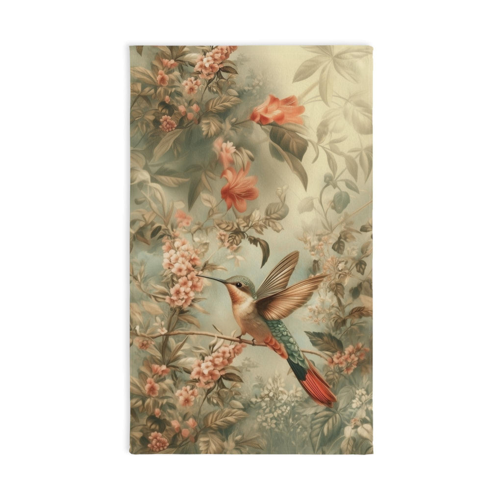 William Morris Botanical Hand Towel: Sage Blush Teal Hummingbird Arts & Crafts Design