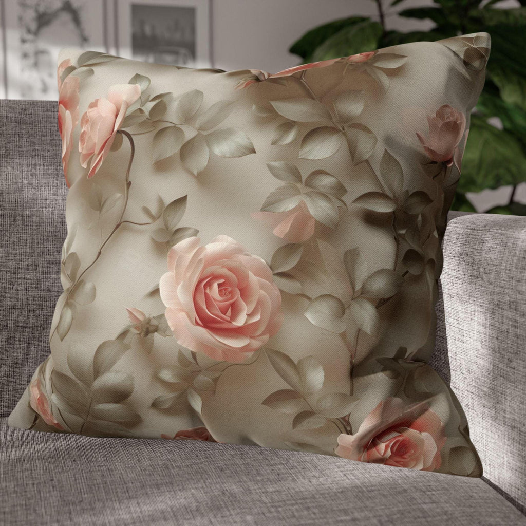 Pink Rose Throw Pillow Cover - Botanical Blush Design