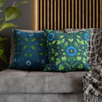 Reversible William Morris Pillow Cover: Teal & Aqua Floral Botanical Design