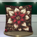 Luxurious Burgundy Poinsettia & Mistletoe Christmas Pillow Cover: Elegant Holiday Decor for Sofa