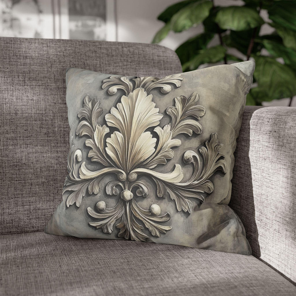 Rococo Inspired Ornamental Pillowcase, Ancanthus Leave Beige Cream Design, Luxury Home Decor