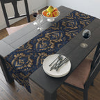 Royal Blue & Gold Damask Table Runner: Faux Brocade Holiday Accent