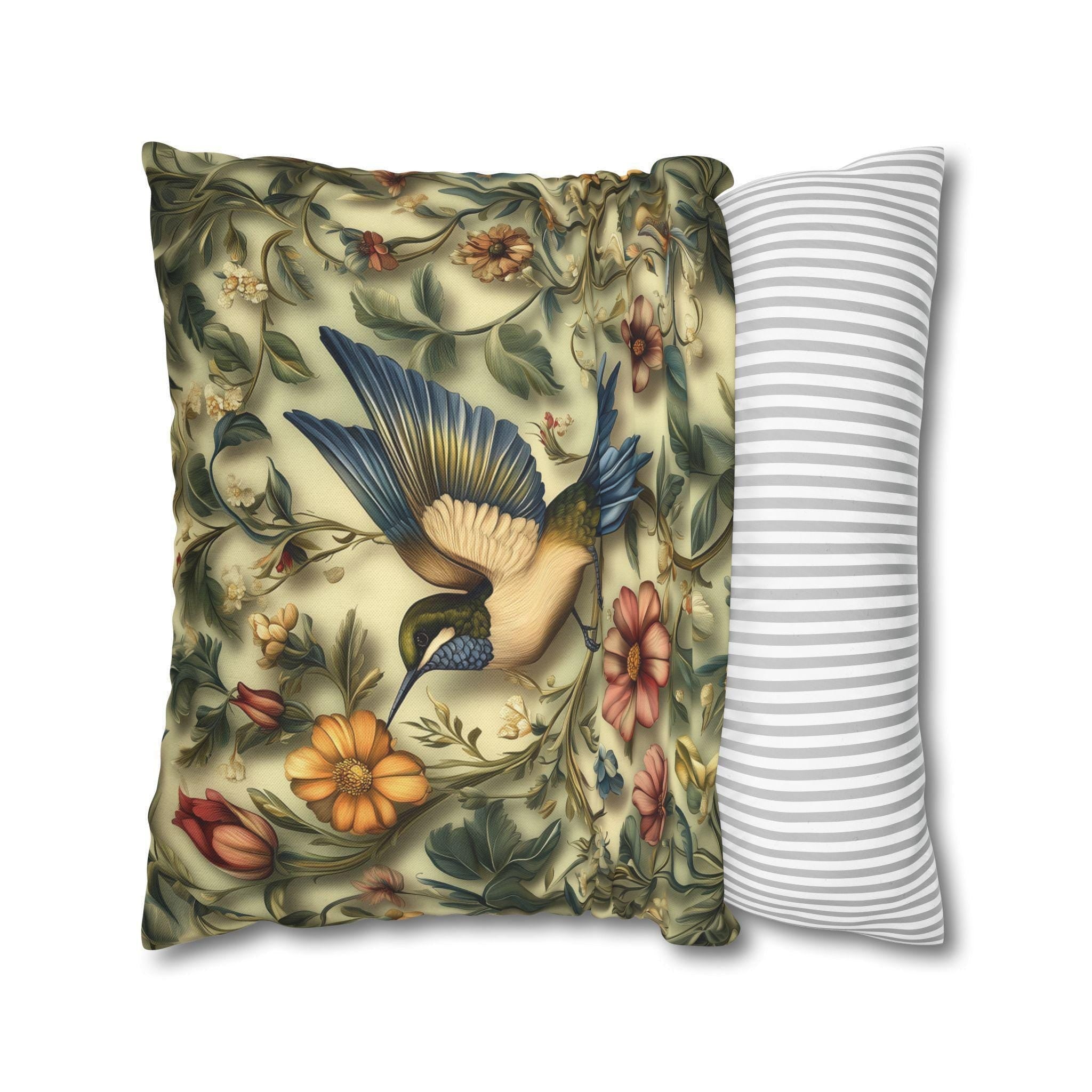 William Morris Hummingbird Pillow Cover: Vintage Garden Inspired Arts and Crafts Floral Accent