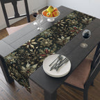 Emerald Green Holiday Table Runner: Gold Snowflakes, Red Poinsettias