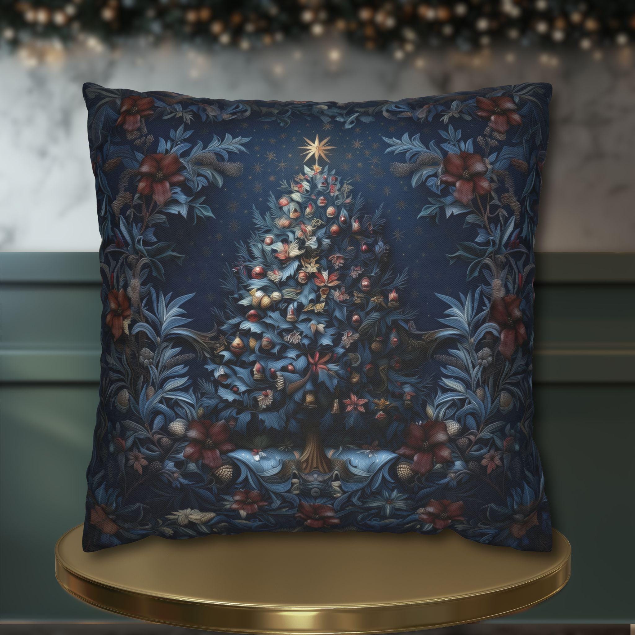 William Morris Christmas Tree Pillow Cover: Navy Vintage Style Holiday Decor