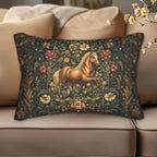 Horse Lumbar Pillow: William Morris Inspired  Golden Equestrian Botanical Floral
