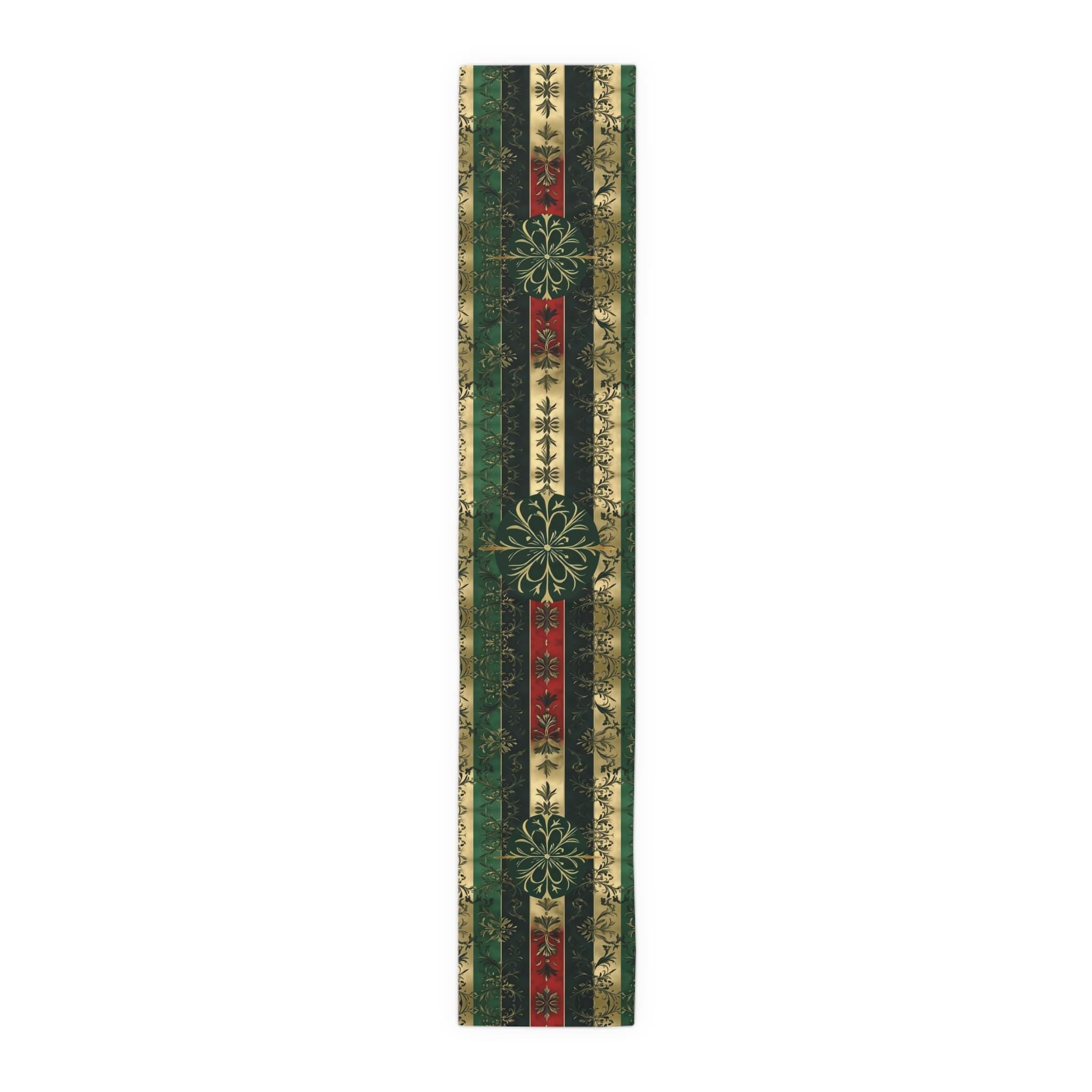 Christmas Table Runner: Festive Holiday Dining Decor with Ornate Leaf Design for Winter Entertaining