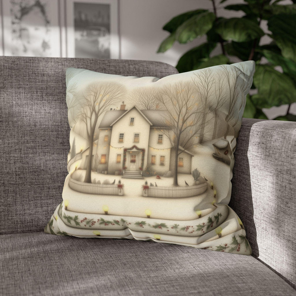 Country Farmhouse Christmas Pillow Cover: Vintage Style Winter Holiday Home Scene