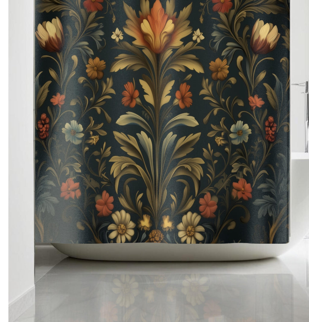 William Morris Botanical Shower Curtain: Golden Ochre Floral Tapestry
