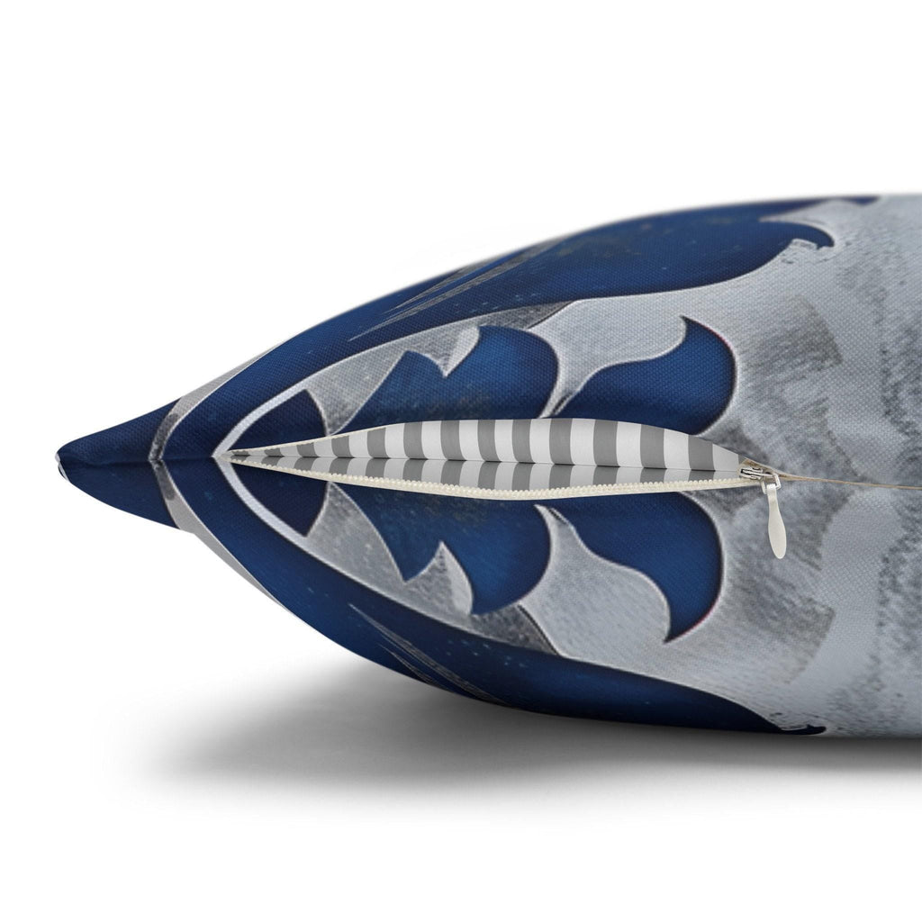 Elegant Royal Blue & Silver Baroque Floral Square Pillow Cover for Upscale Living Room Decor
