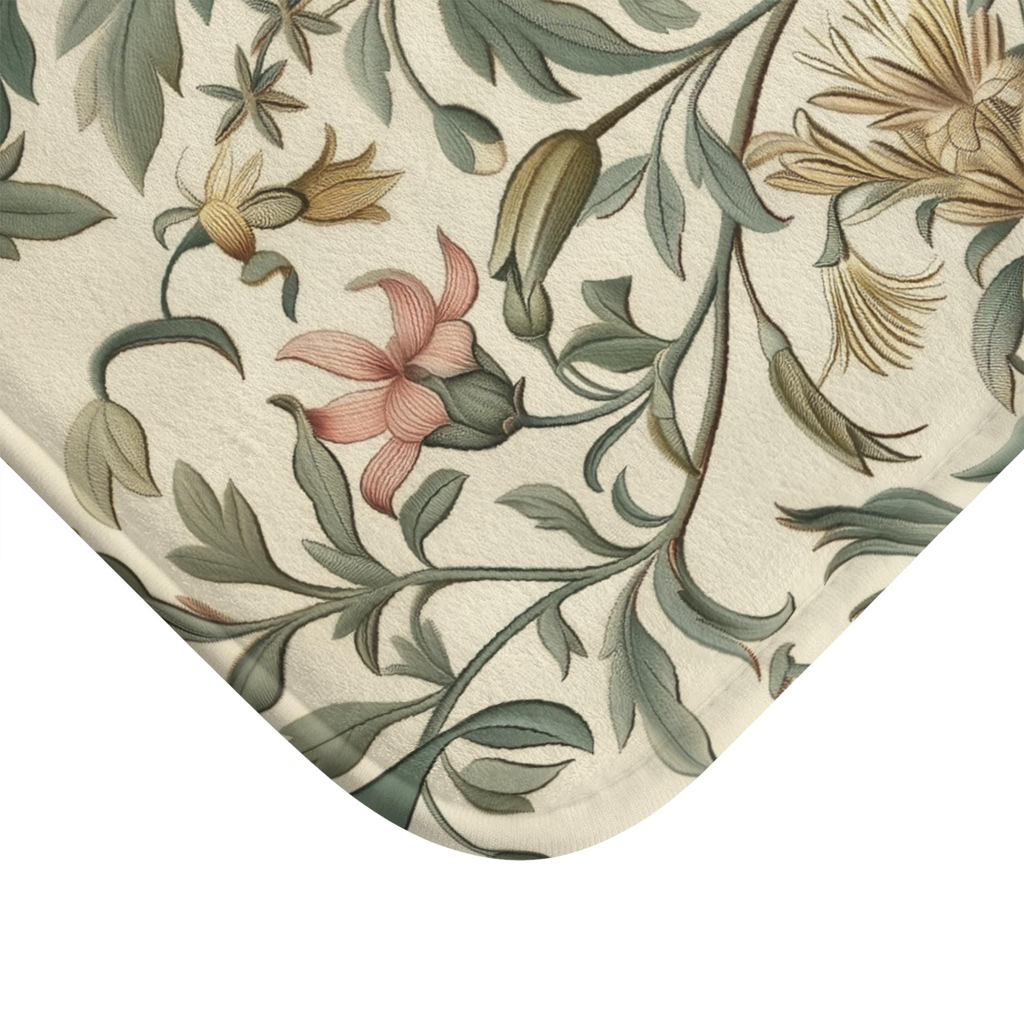 William Morris Hummingbird Bath Mat: Vintage Style Botanical Bathroom Decor