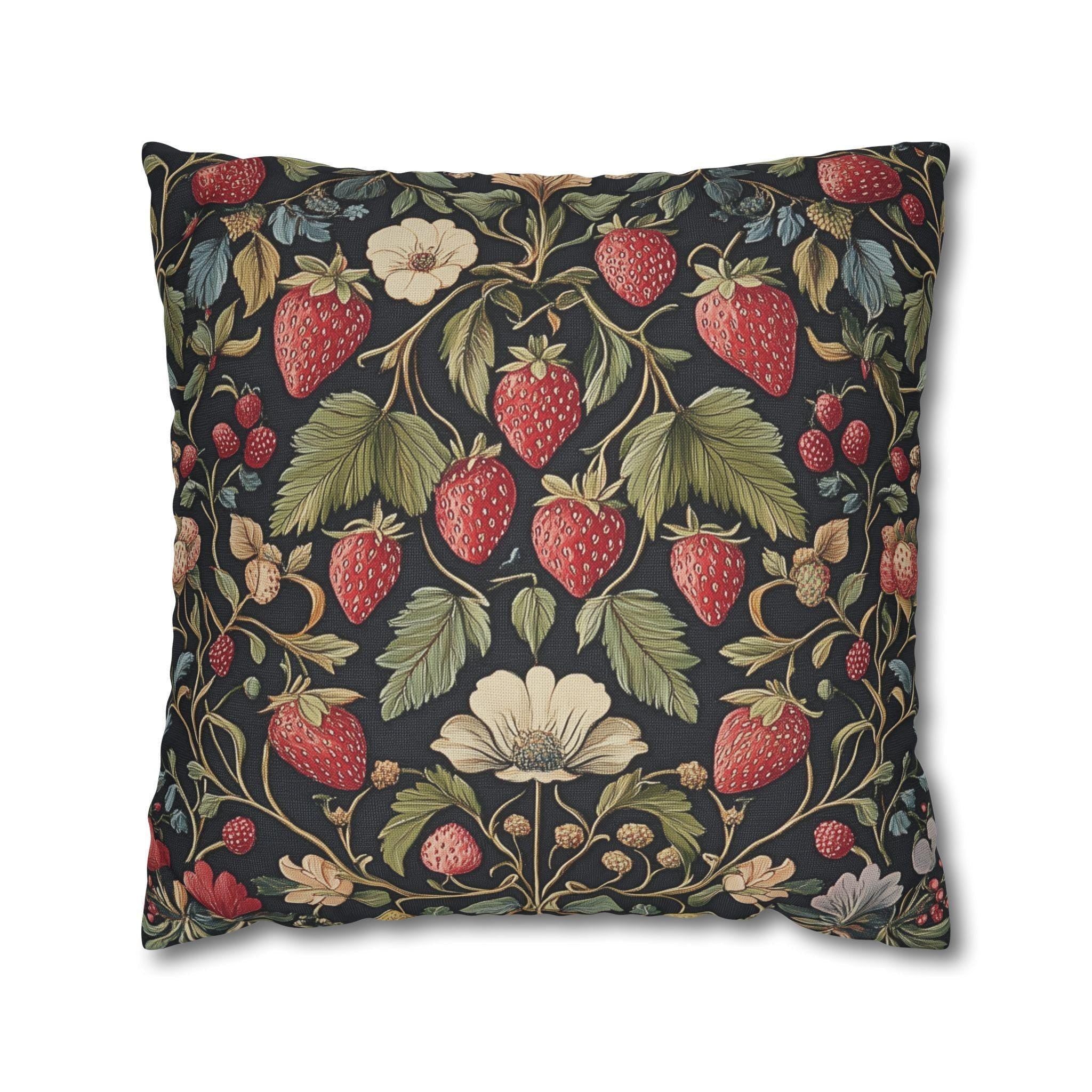 William Morris Inspired Strawberry Thief Pillow Cover: Modern Floral Farmhouse Decor Pillowcase