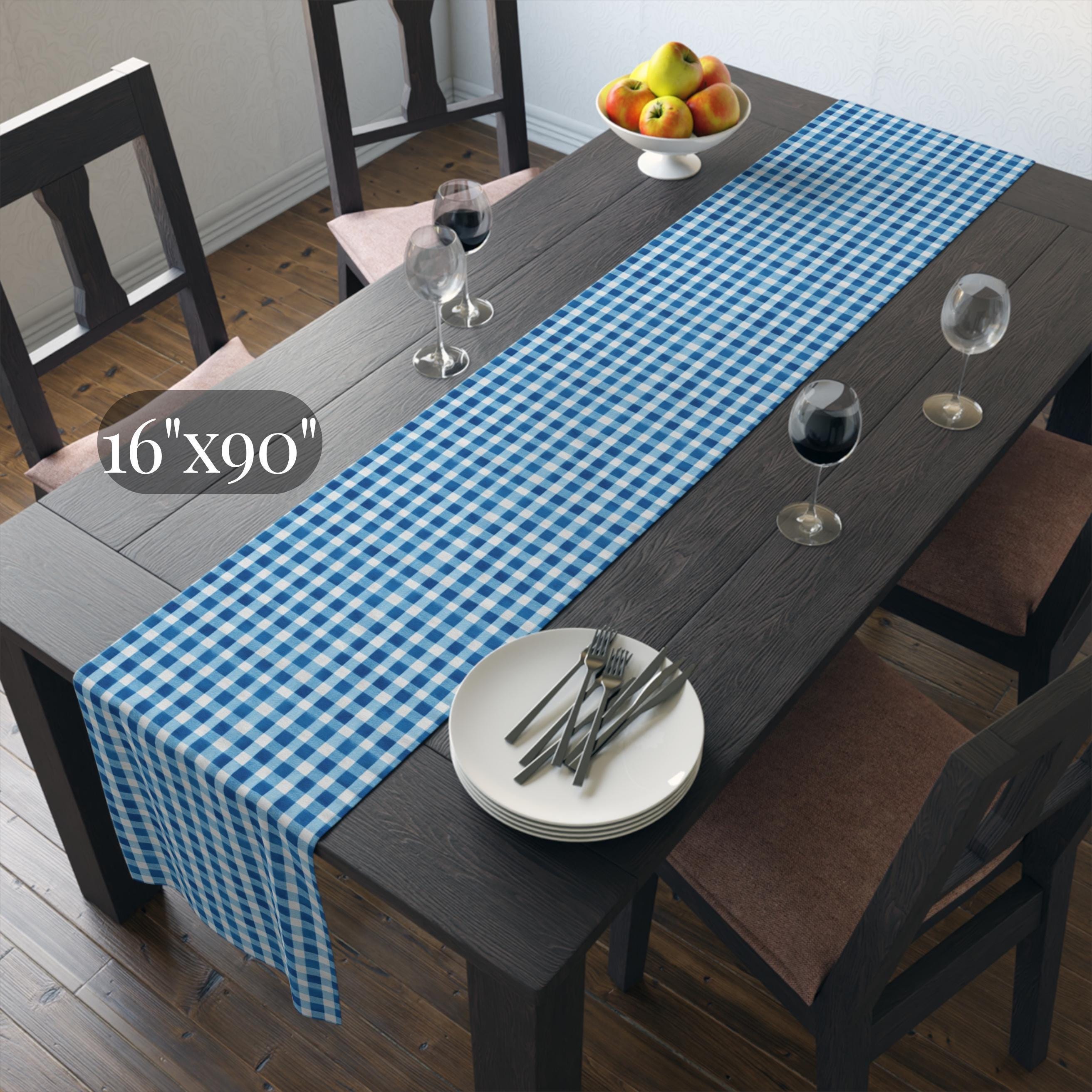 Blue Gingham Plaid Table Runner: Classic Farmhouse Check Accent