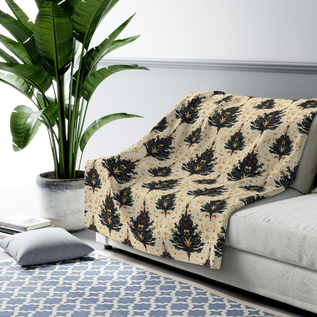 William Morris Christmas Tree Fleece Blanket, Vintage Holiday Decor
