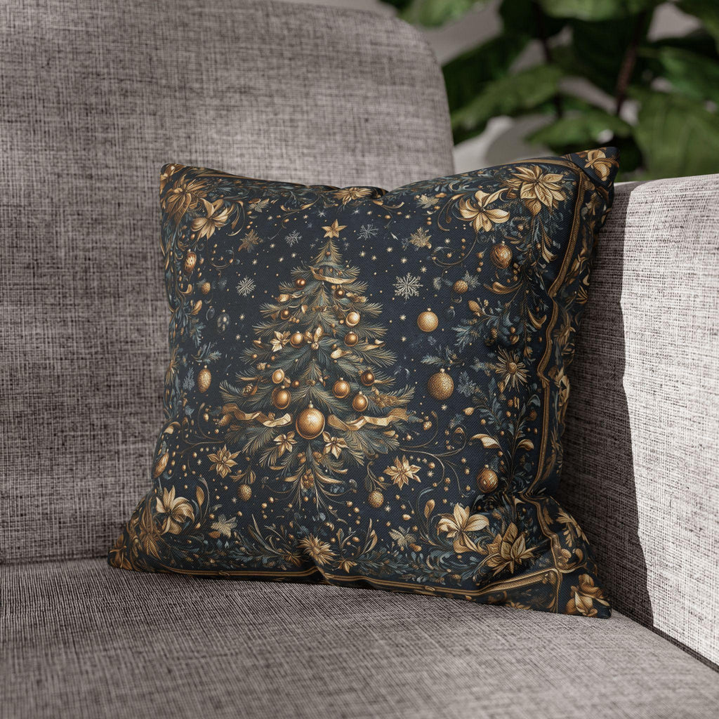 William Morris Inspired Christmas Tree Pillow Cover:  Midnight Blue with Vintage Style Florals
