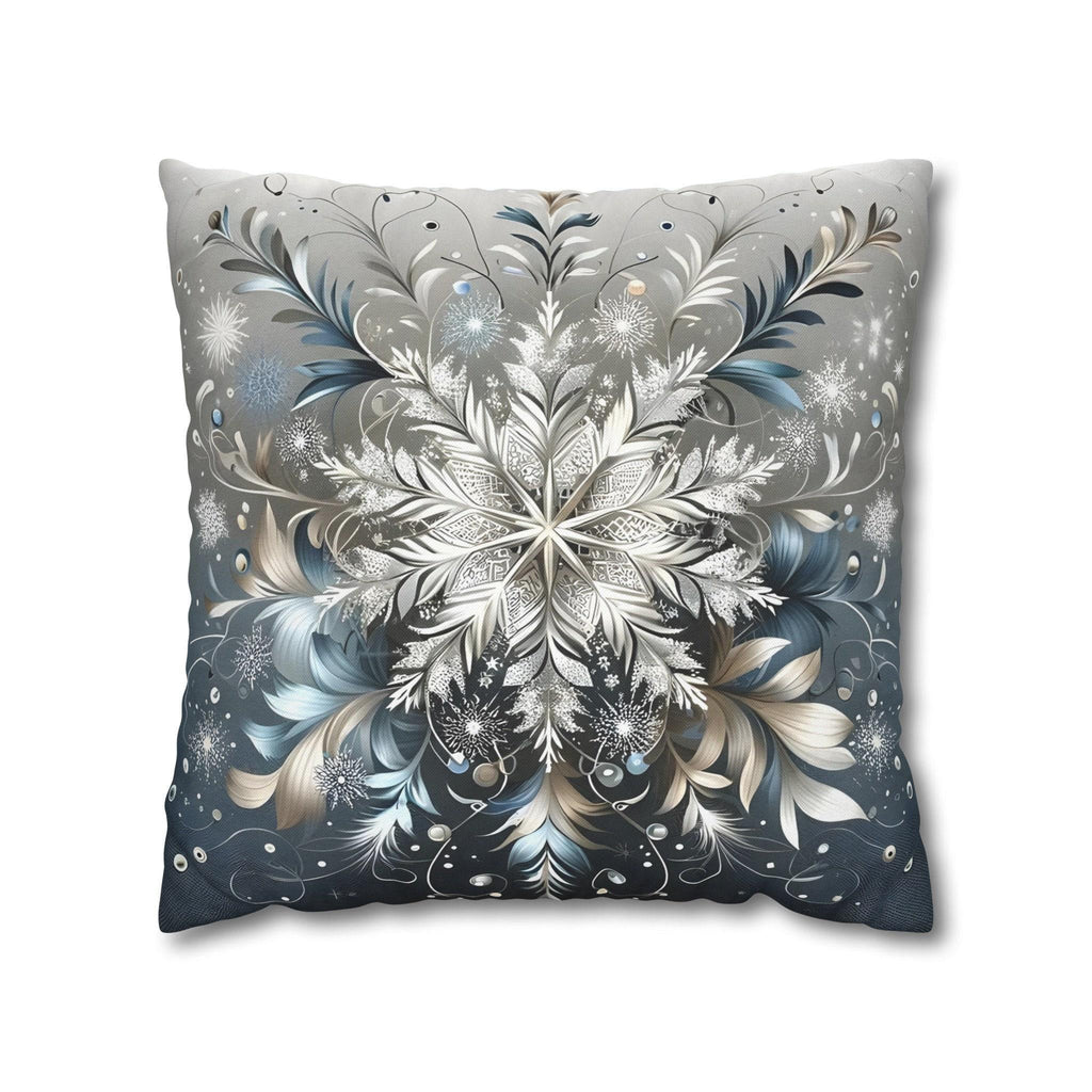 Elegant Snowflakes Throw Pillow Cover | Serene Silver & Blue Design | Sophisticated Holiday Charm