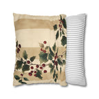 Vintage Style Holly & Stripes Pillow Cover: Classic Christmas Botanical Accent