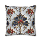 Baroque Floral Pillow Cover: Navy Blue, Gold & Red Accent