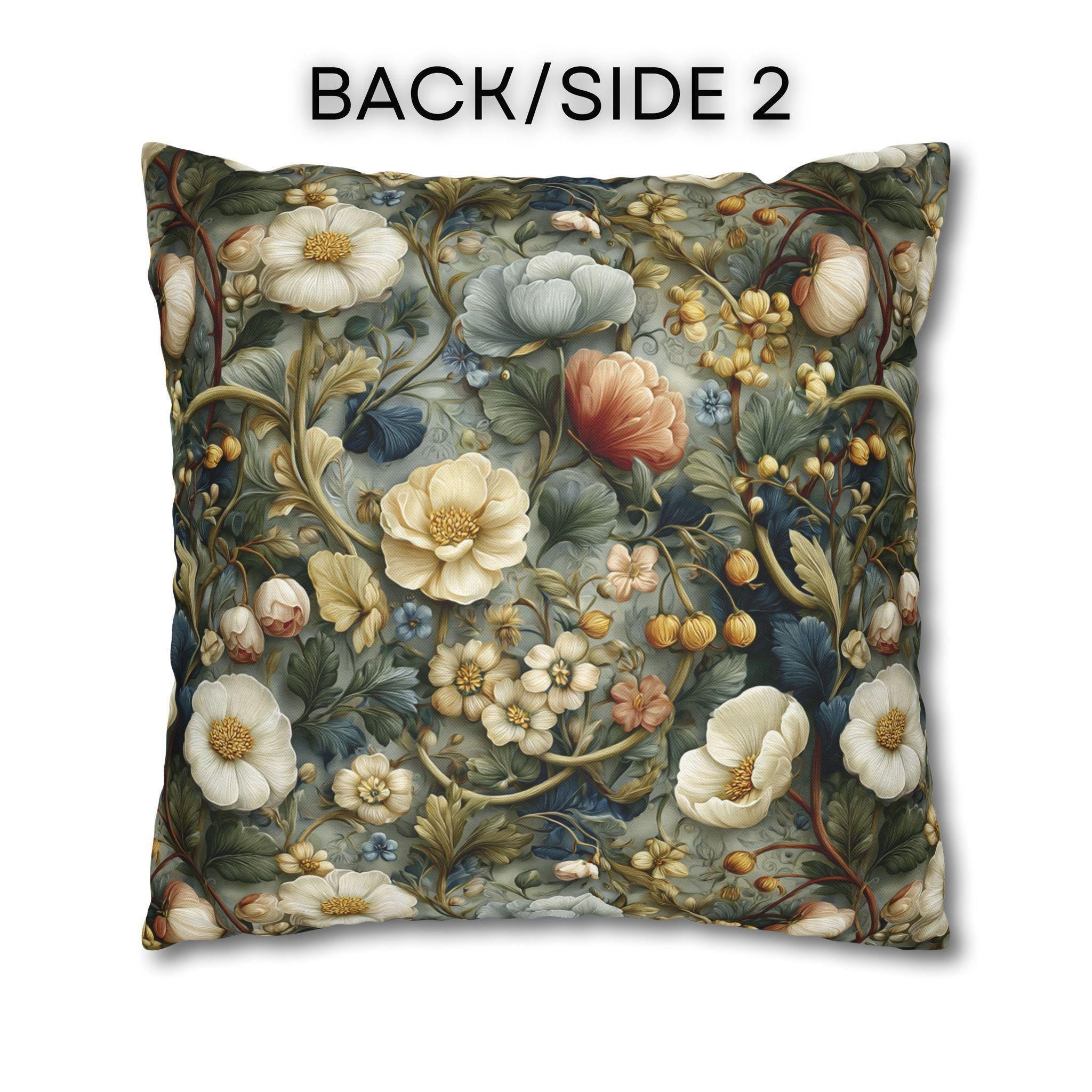 Vintage Style Meadow Garden Pillow Cover: Soft Sage Ivory & Lilac Botanical Floral