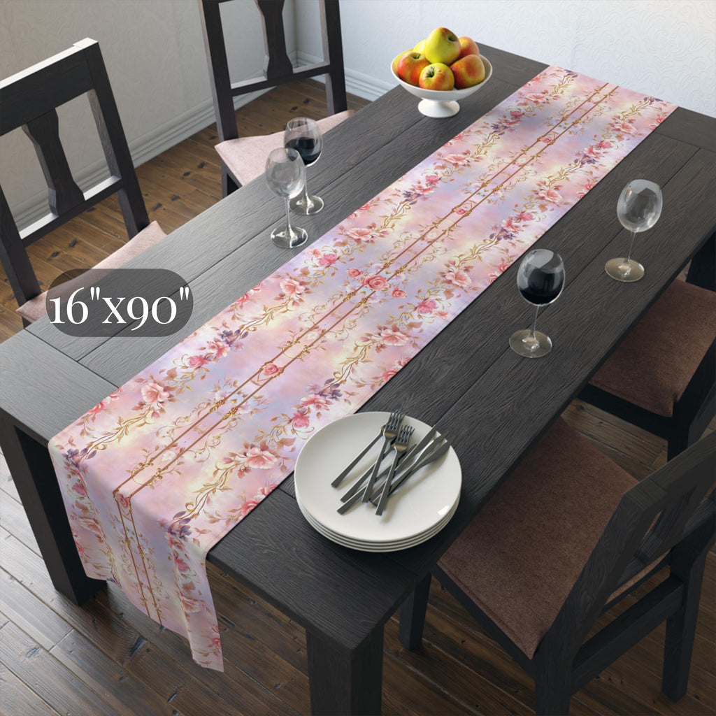 Romantic Floral Table Runner: Pastel Pink Lavender Wedding and Dining Decor