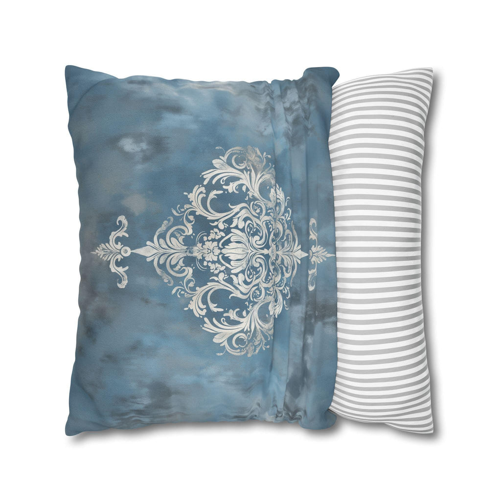 Silvery White Damask Pillow Cover: Blue-Gray Vintage Accent