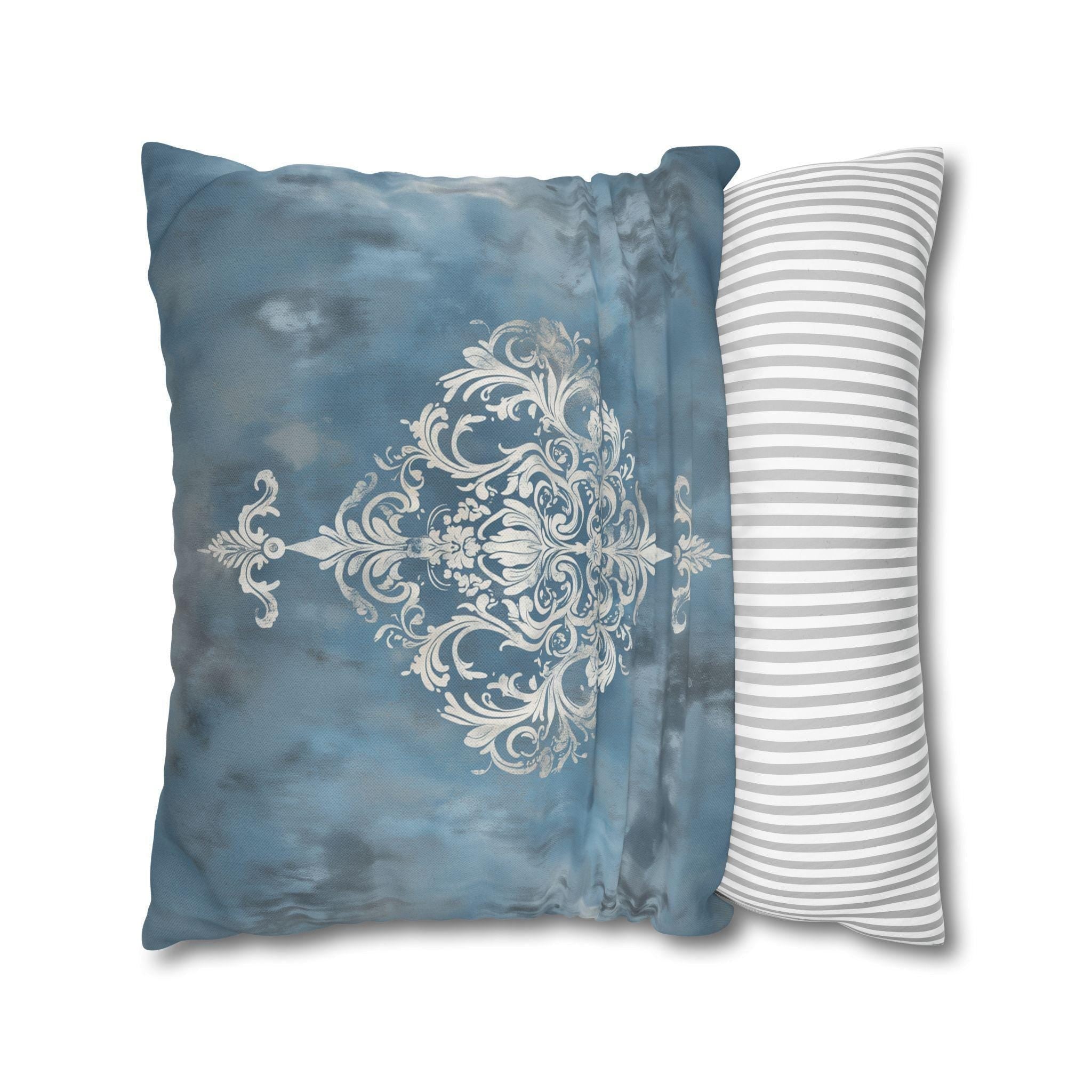 Silvery White Damask Pillow Cover: Blue-Gray Vintage Accent