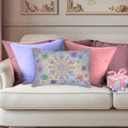 Pastel Snowflake Lumbar Pillow: Coquette Christmas Decor, Dreamy Lilac Mint Winter