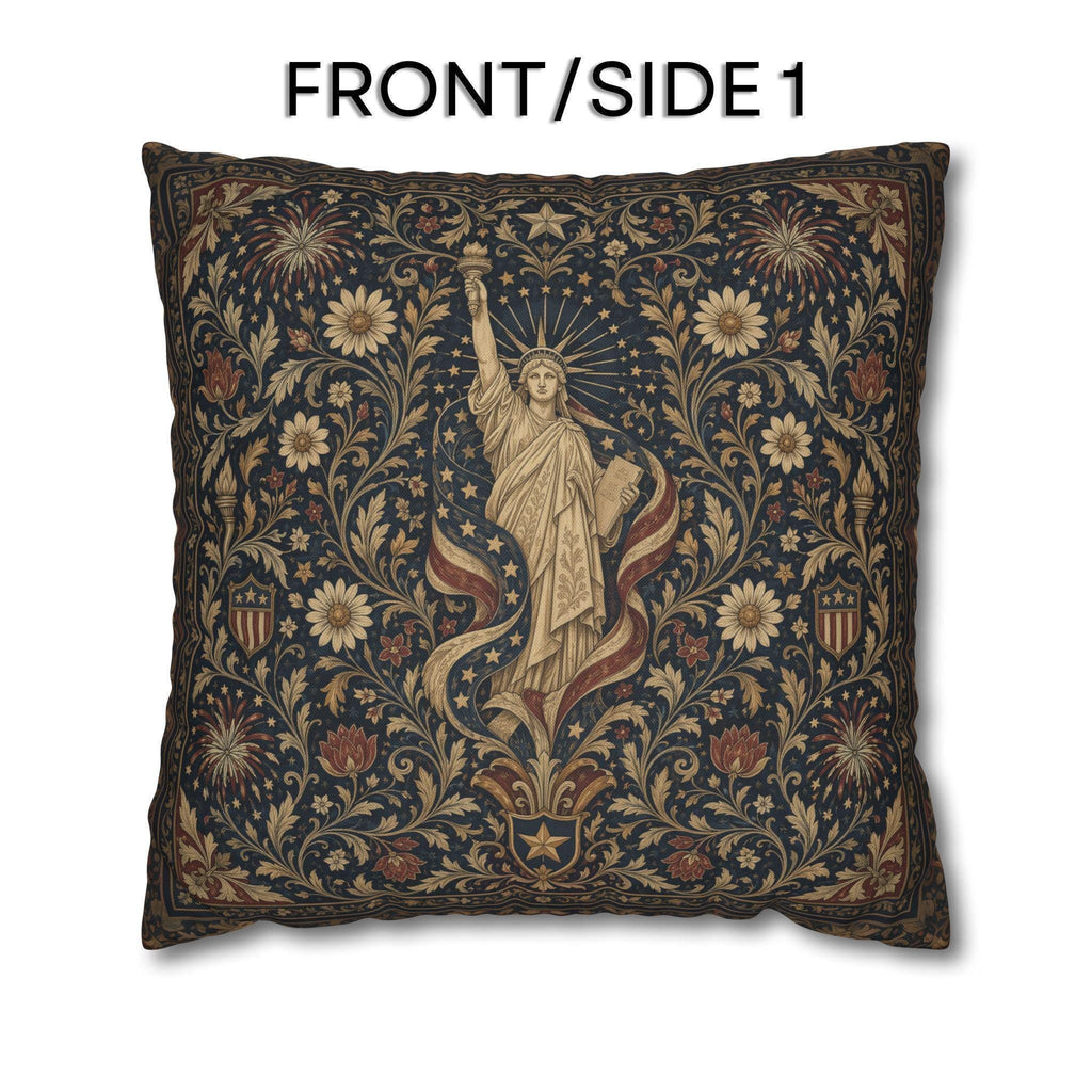 Patriotic Pillow Cover: Americana Statue of Liberty Botanical Design