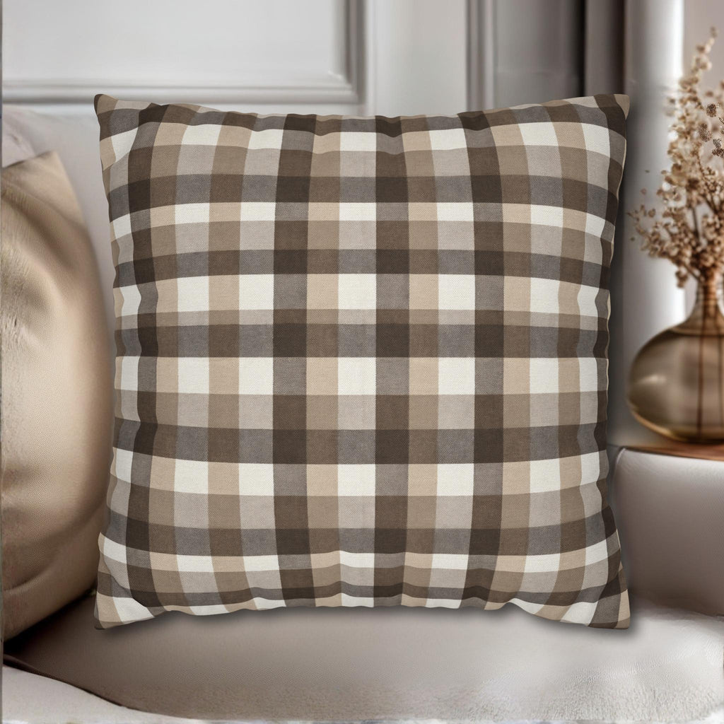 Neutral Brown Gingham Plaid Pillow Cover: Farmhouse Buffalo Check Accent