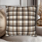 Neutral Brown Gingham Plaid Pillow Cover: Farmhouse Buffalo Check Accent
