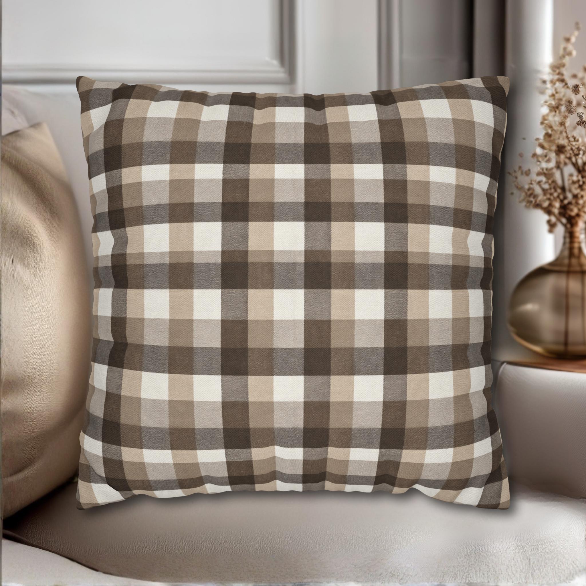 Neutral Brown Gingham Plaid Pillow Cover: Farmhouse Buffalo Check Accent