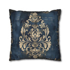 Navy Blue Damask Throw Pillow Cover: Vintage Style Gold Accent