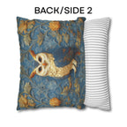 William Morris Style Throw Pillow Cover: Blue and Gold Owl Design