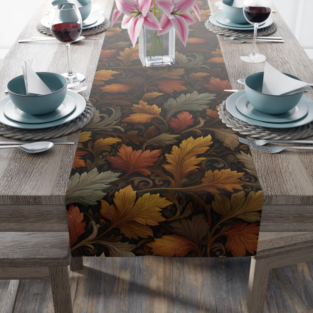 Fall Table Runner: Autumn Leaves Stylized Earth Tone Design for Dining Decor
