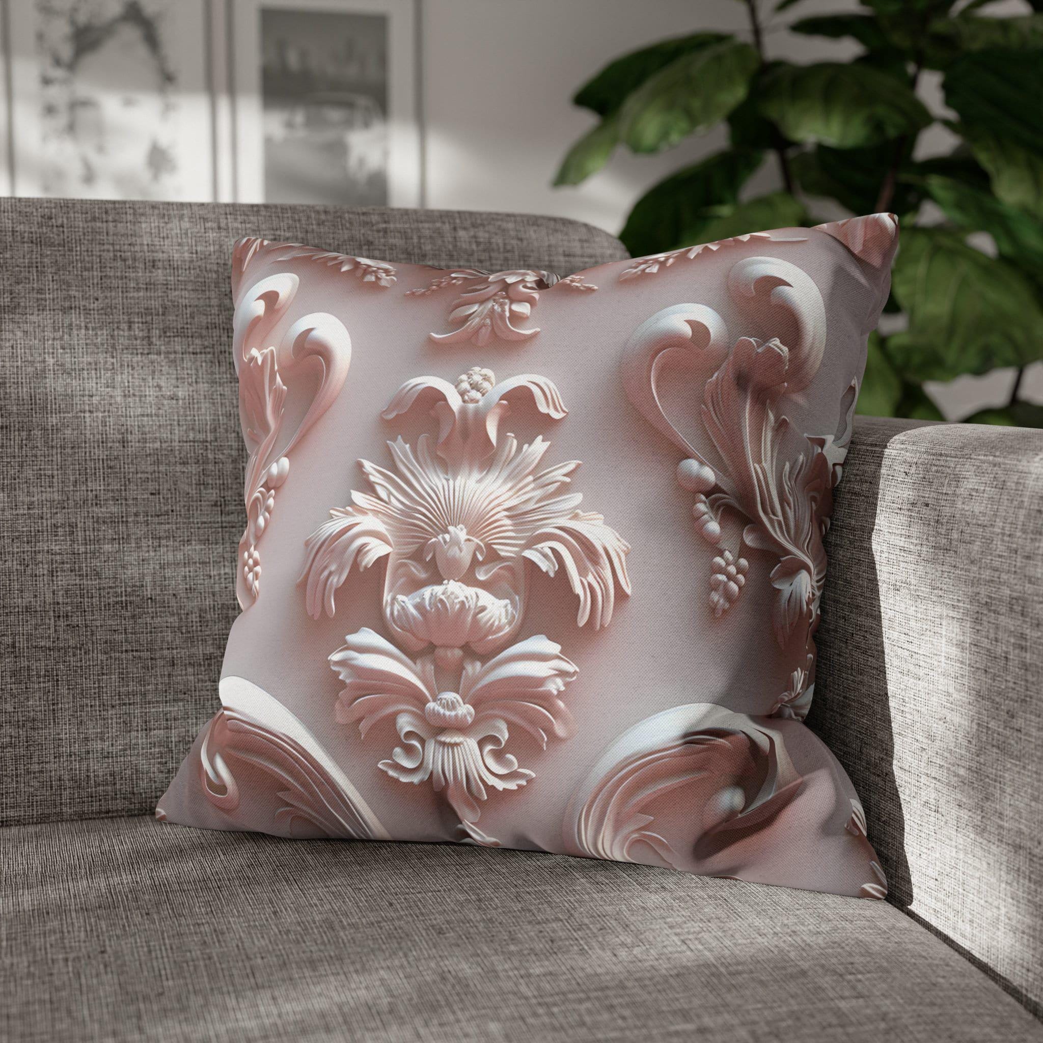 Rococo Pillow Cover: Blush Pink Scrollwork Floral Design