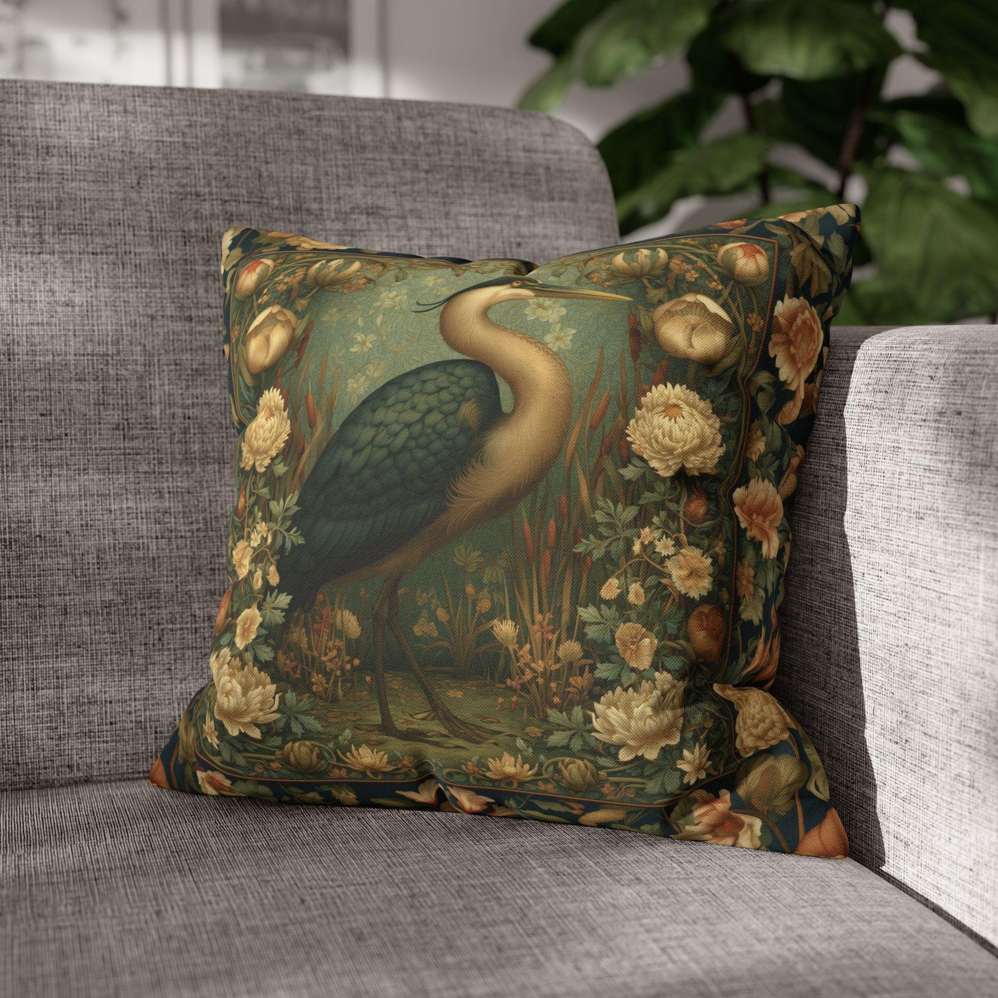 William Morris Style Throw Pillow Cover: Heron and Marsh Botanicals