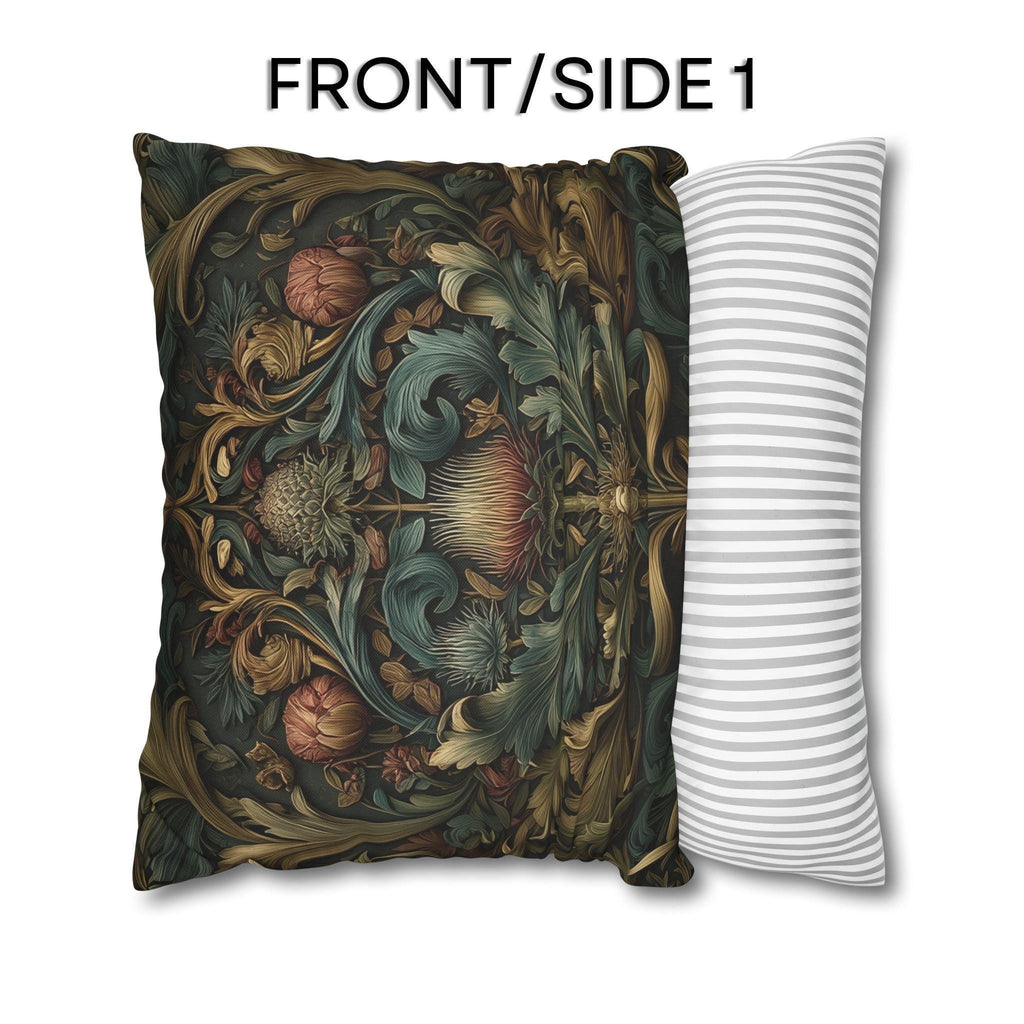 Midnight Morris Pillow Cover: Arts and Crafts Moody Blooms for Autumn