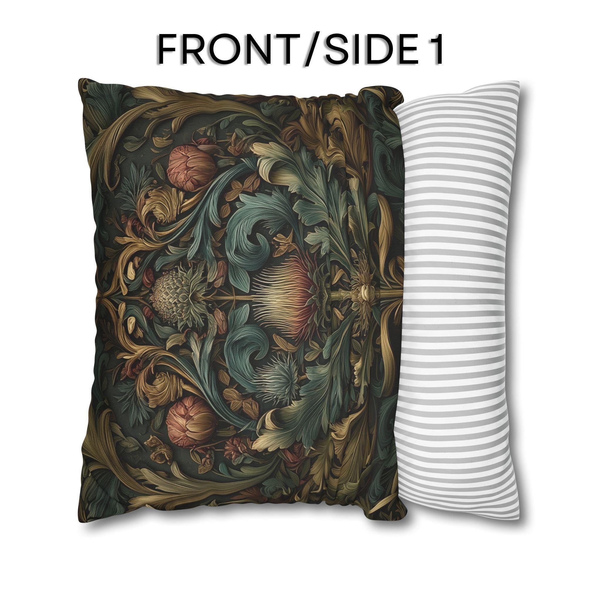 Midnight Morris Pillow Cover: Arts and Crafts Moody Blooms for Autumn