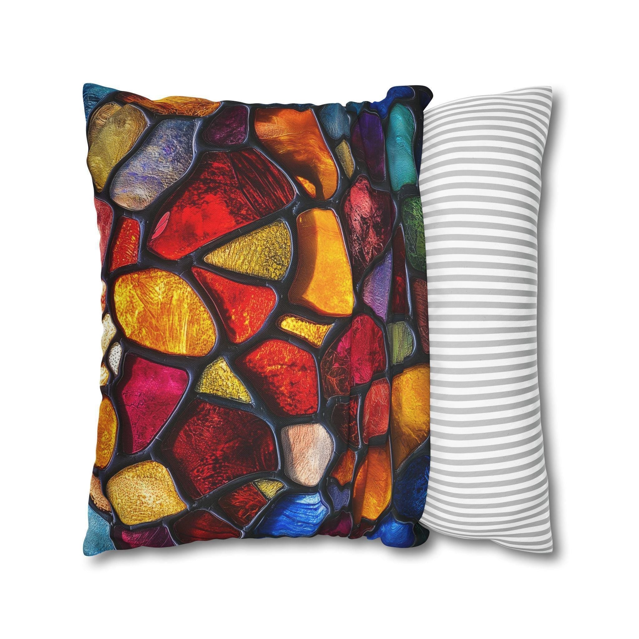 Vibrant Mosaic Pillowcase: Stained Glass Inspired Jewel-Toned Design for Artistic Home Decor