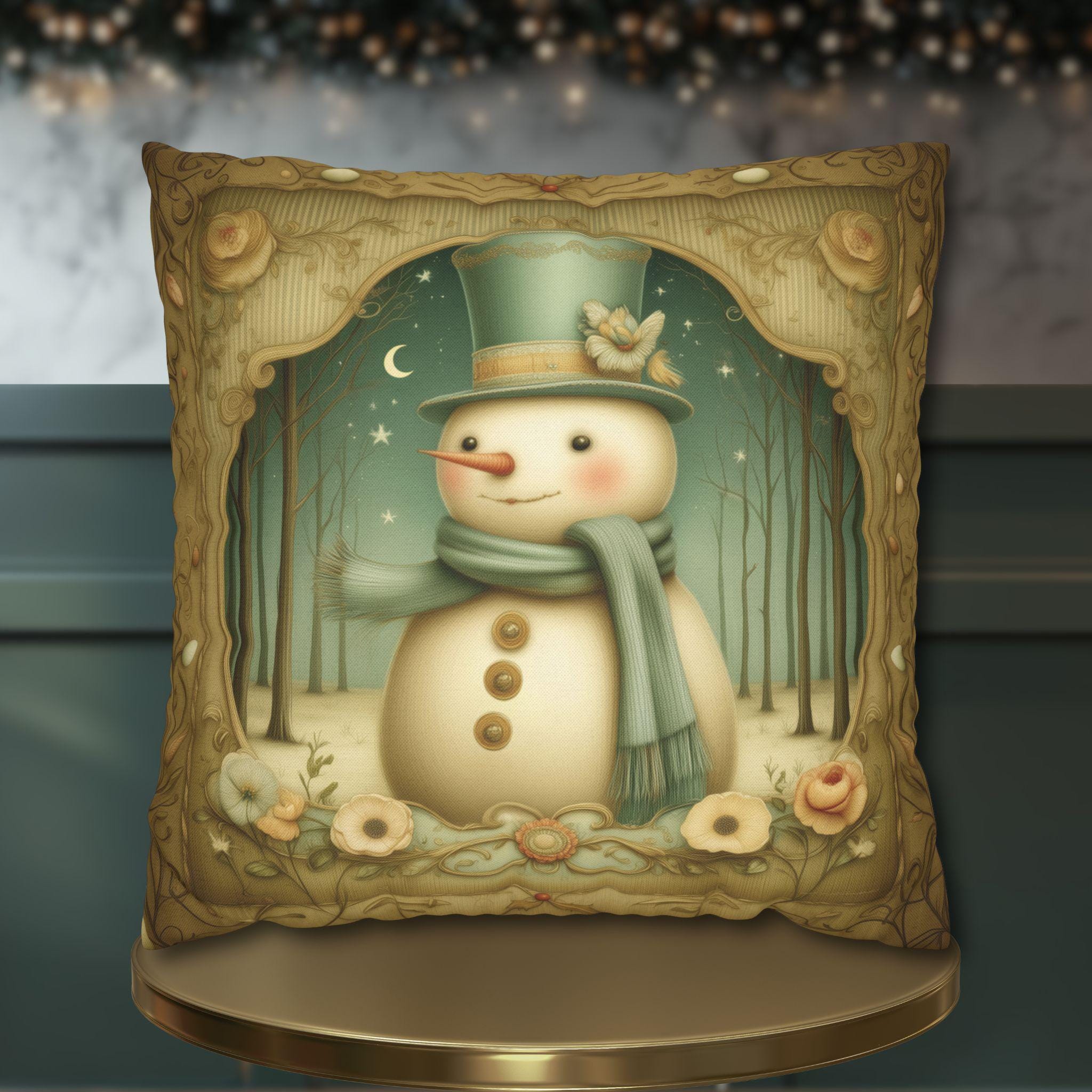 Charming Vintage Style Snowman Pillow Cover: Nostalgic Winter Holiday Accent