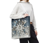 Elegant Snowflake Tote Bag, Silver & Blue Polyester Canvas