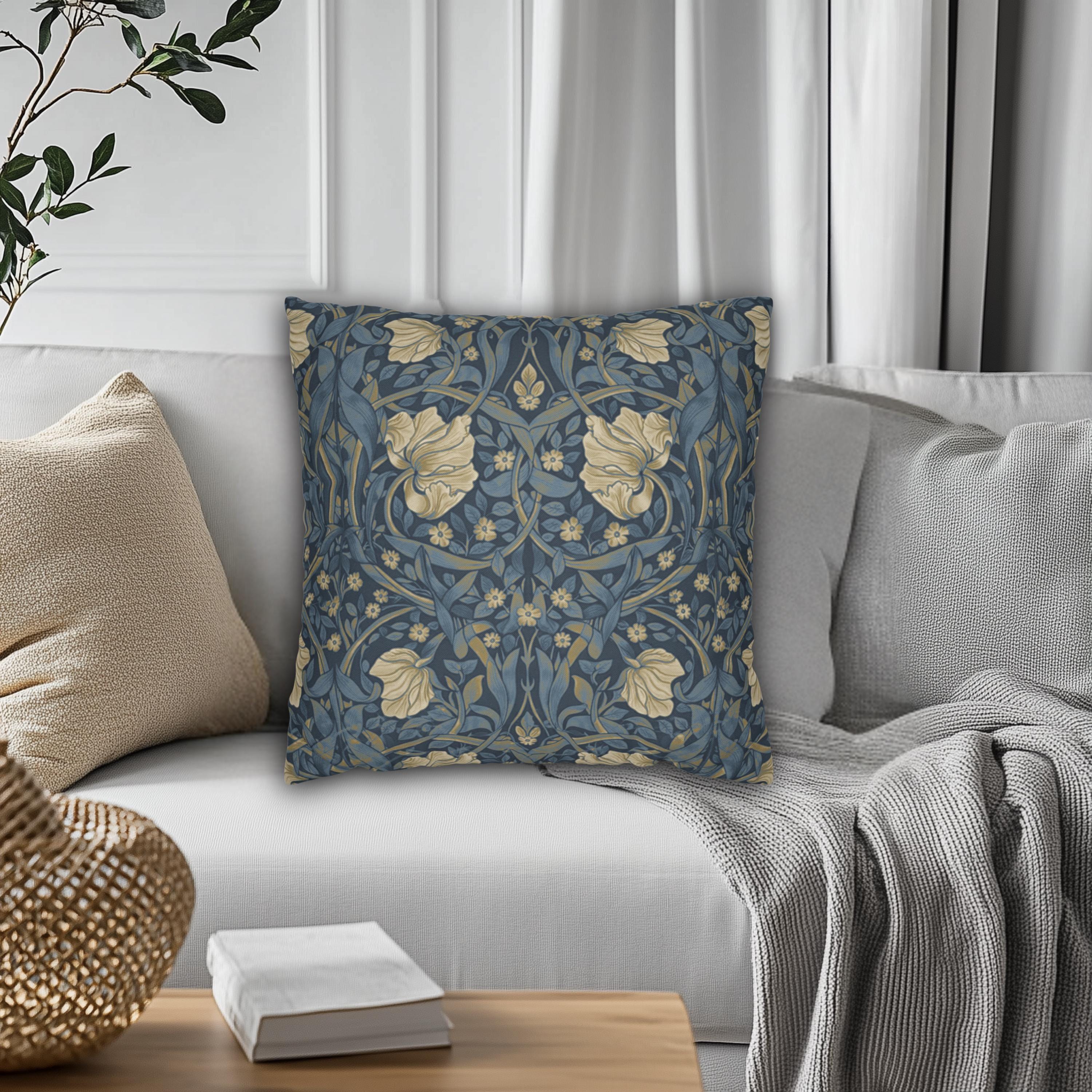 William Morris Pillow Cover: Charcoal Blue Ivory Vintage Pimpernel Reconstructed