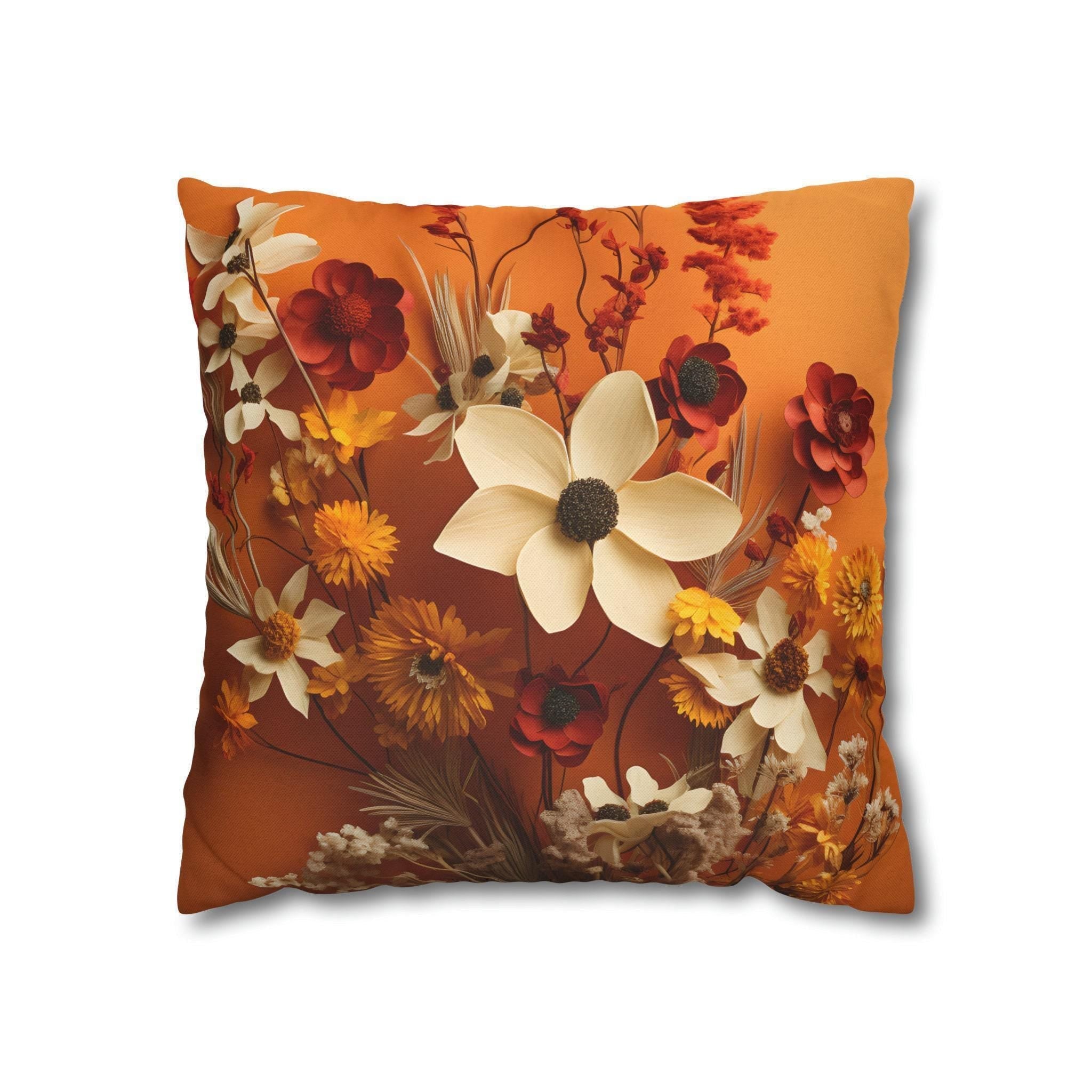 Autumn Wildflower Pumpkin Throw Pillow: Fall Decor, Sofa or Bed