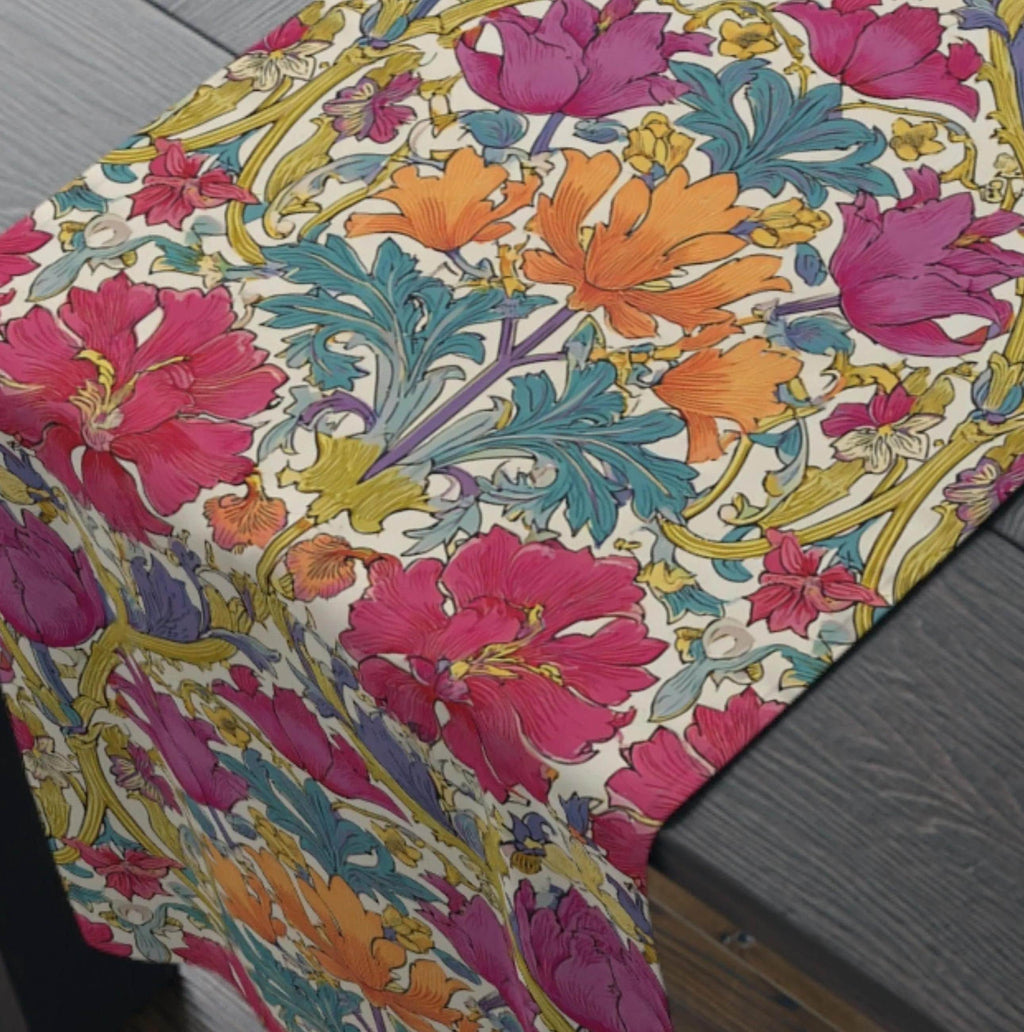 William Morris Style Hyacinth Table Runner: John Henry Dearle Inspired Floral
