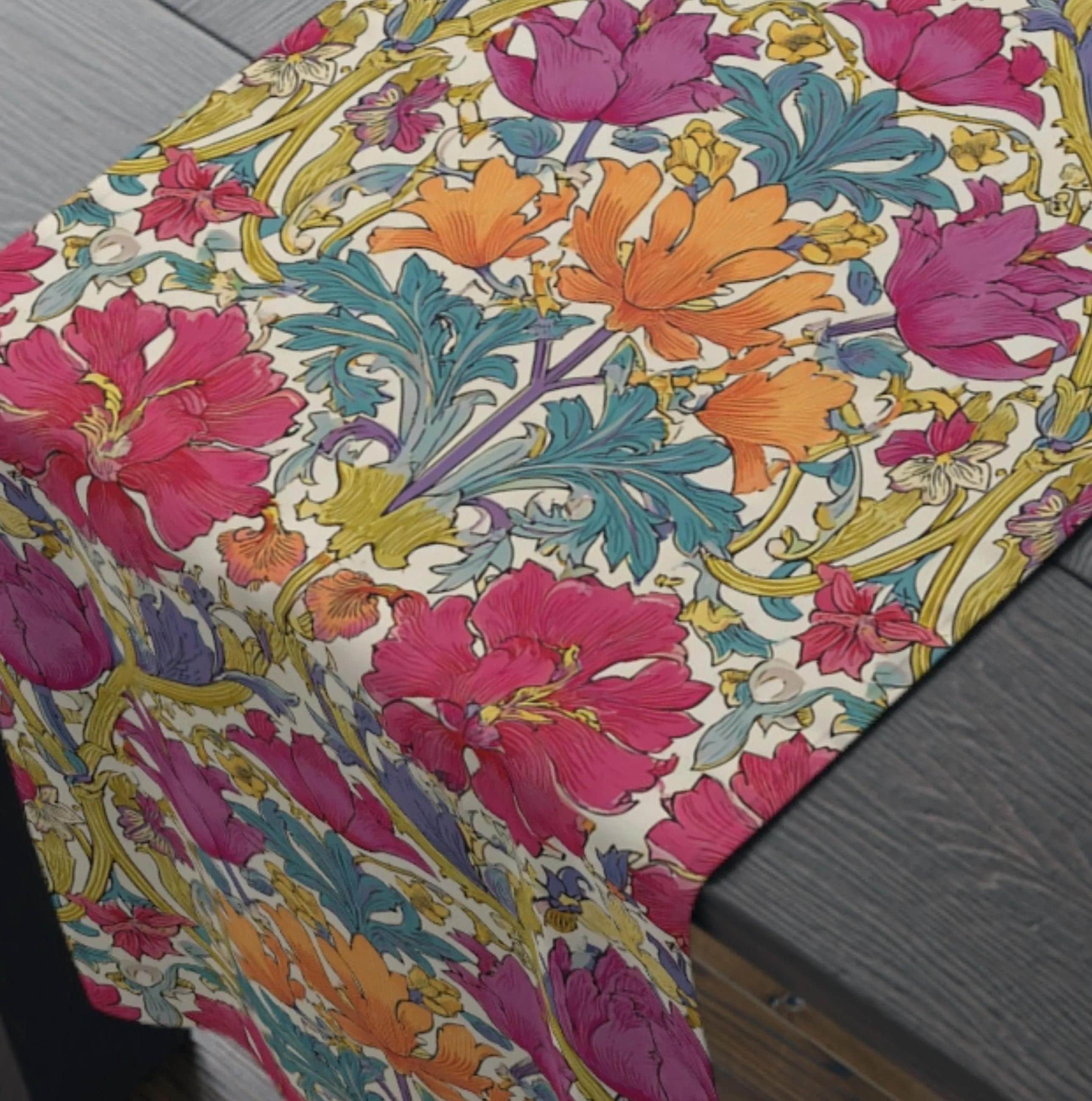 William Morris Style Hyacinth Table Runner: John Henry Dearle Inspired Floral