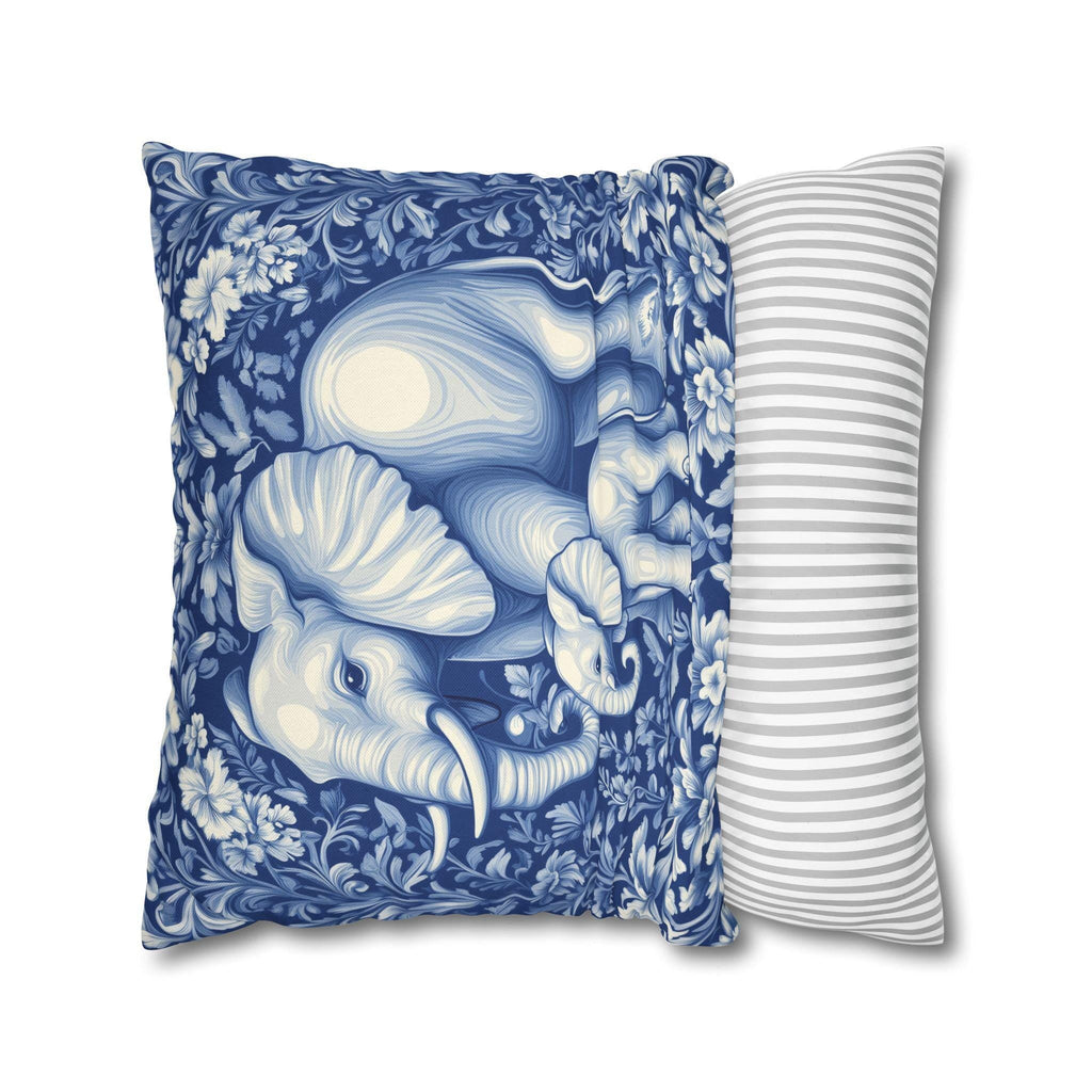 William Morris Inspired Elephant Pillow Cover: Blue & White Botanical Tapestry Cushion Case