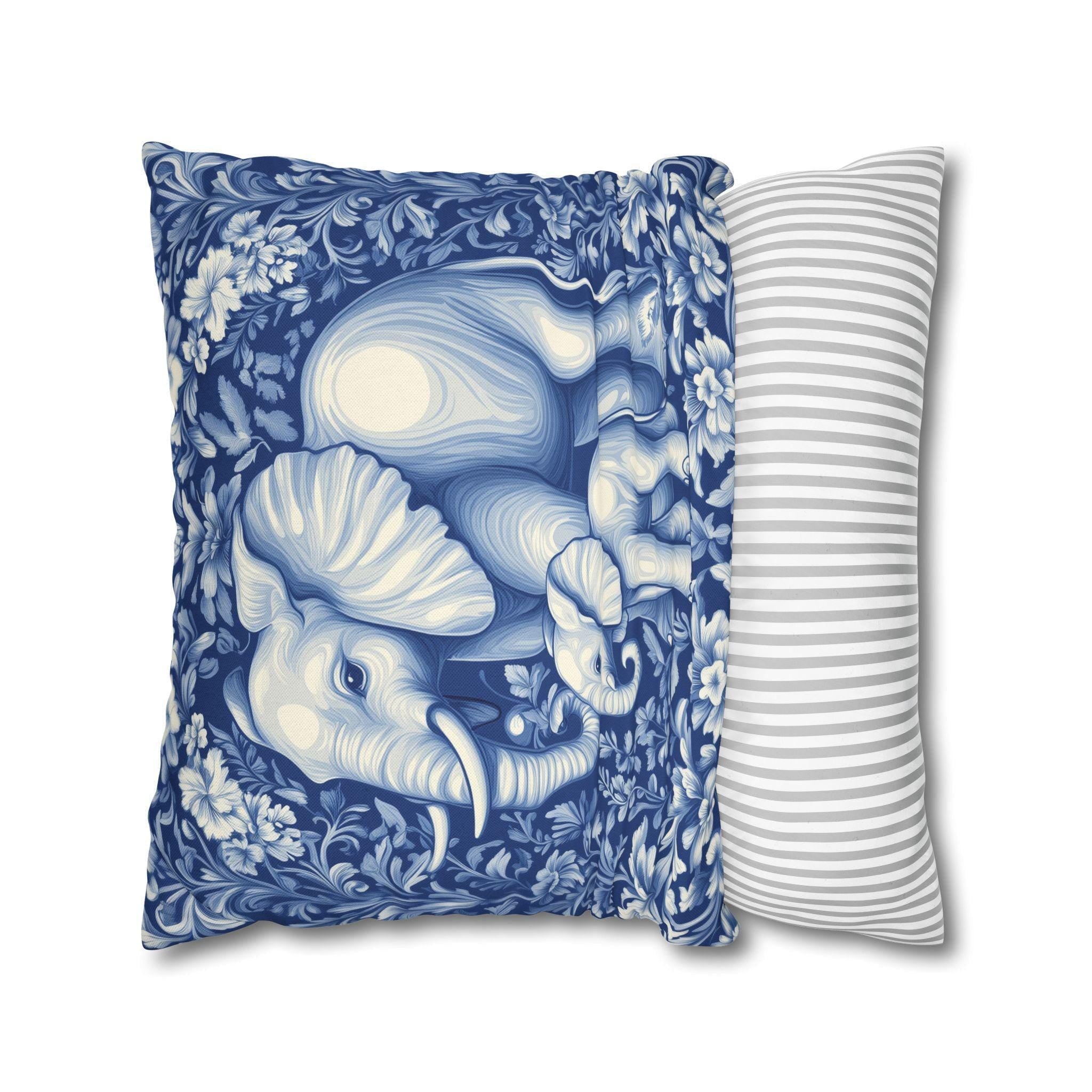 William Morris Inspired Elephant Pillow Cover: Blue & White Botanical Tapestry Cushion Case