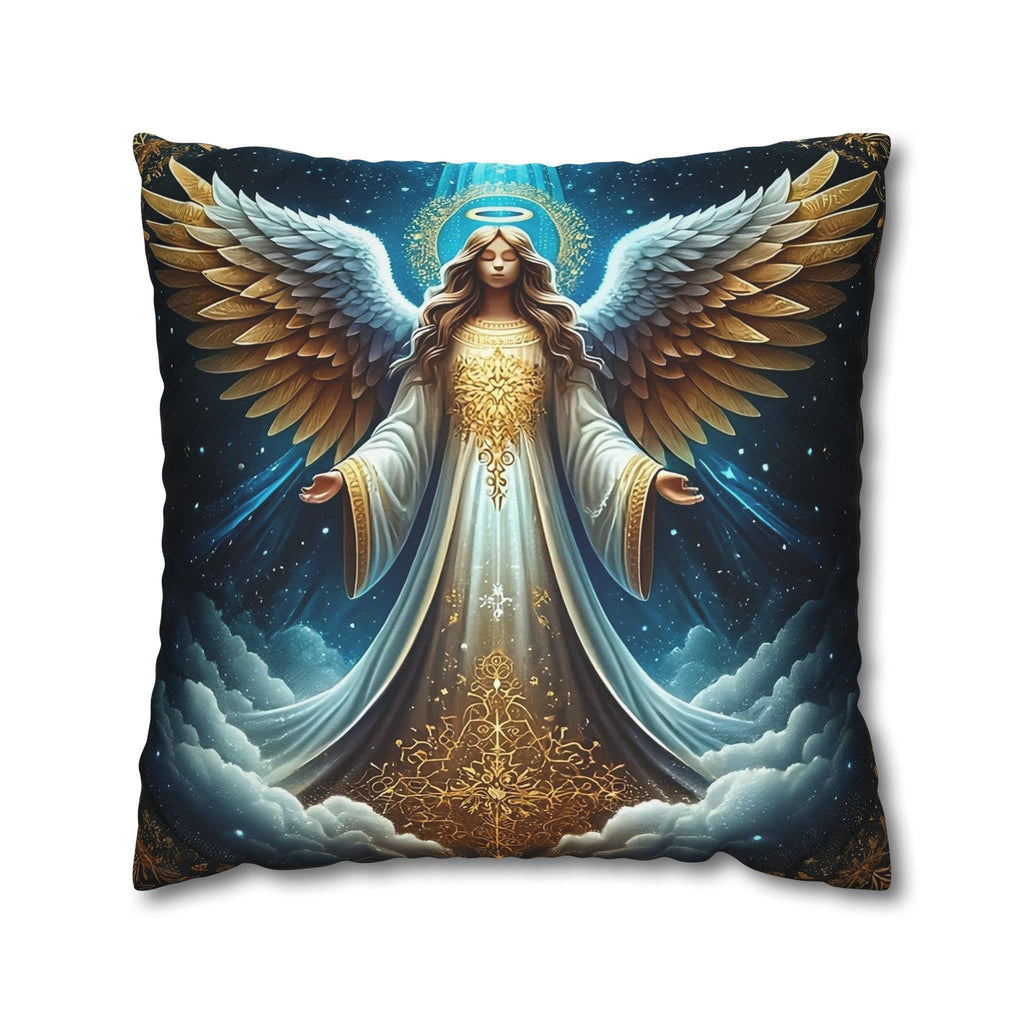 Angelic Christmas Pillow Cover: Golden Wings, Starlit Night Design