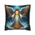 Angelic Christmas Pillow Cover: Golden Wings, Starlit Night Design